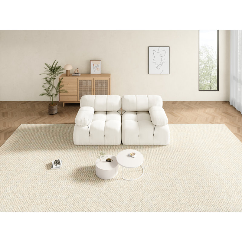 Vusal 70'' Upholstered Loveseat, Modular Sectioanl Sofa, Soft Floor Couch for Living Room, White Velvet