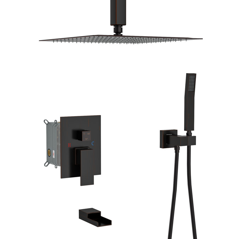 Yountville 16" Rain Shower Head Systems with Waterfall Tub Spout ,Oil Rubber Bronze,Ceiling Mounted shower