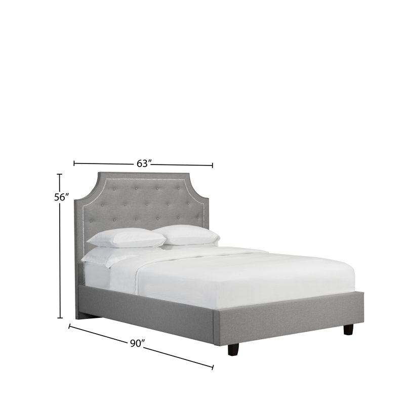 Lit plateforme tapissier avec rangement Stough, Lin - Gris, Grand