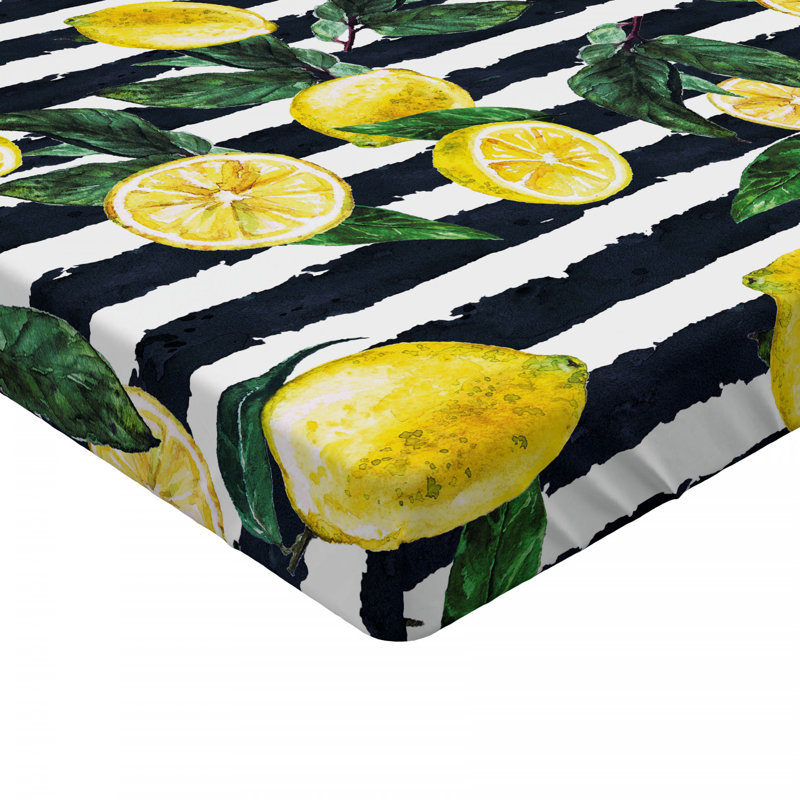 Drap-housse à rayures refreshing citrons, Drap-housse de taille simple