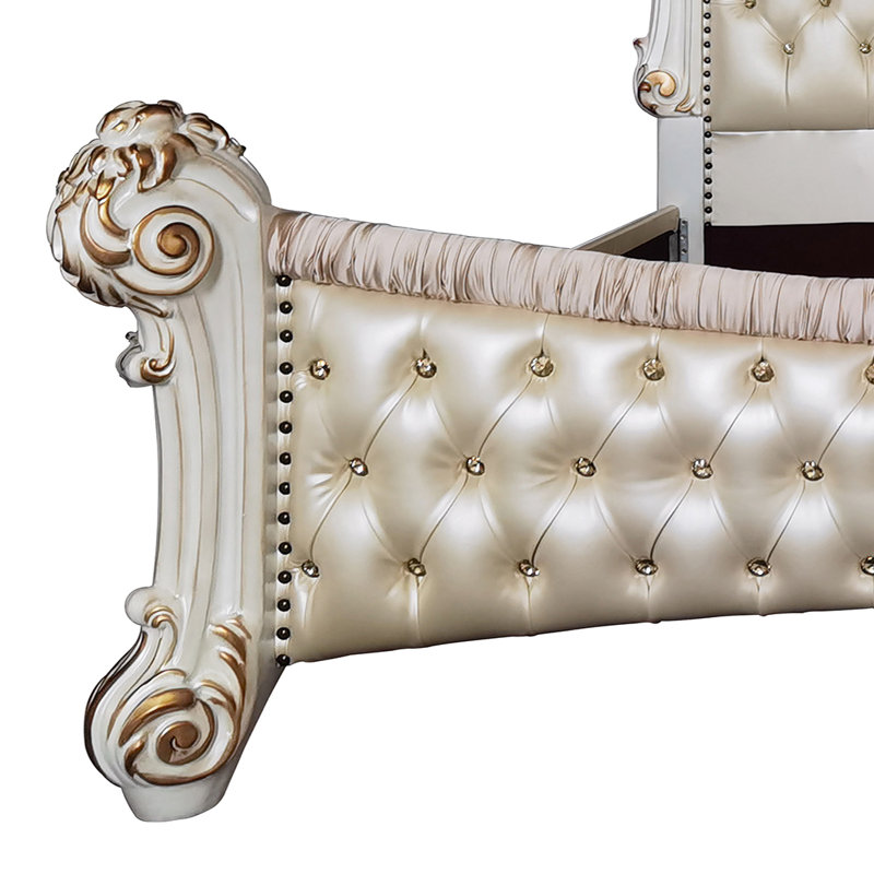 Vegan Leather Scalloped Bed, King, Gold
