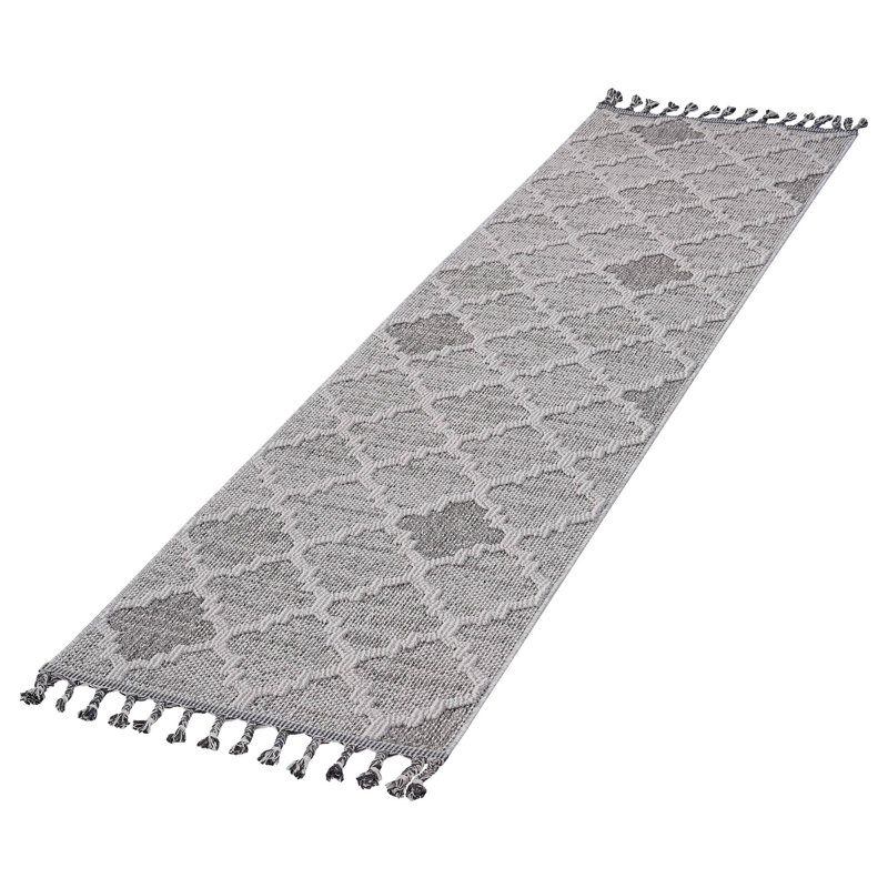 Collection Trellis Indoor/Outdoor Area Rug, Runner 2'2" x 8', White/Gray