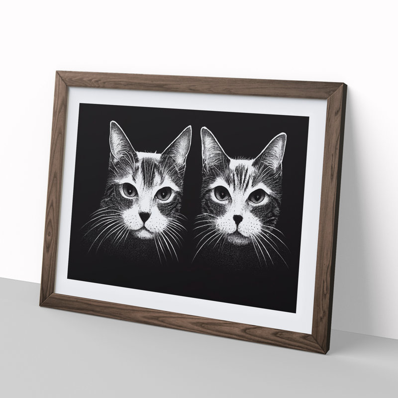 Two Cats Vol.1 - Framed Print, 46cm H x 64cm W x 2cm D, Walnut