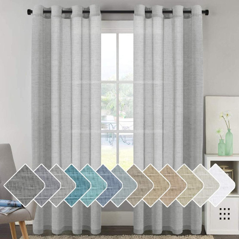 Hywell Soft Linen Plaid Semi-Sheer Grommet Curtain Panels, 52'' W x 96'' L, Silver