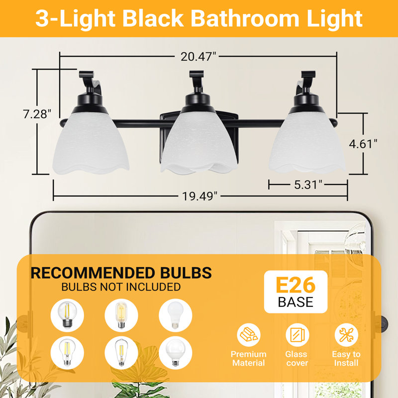 3 - Light Dimmable Bath Wall Sconce, Black