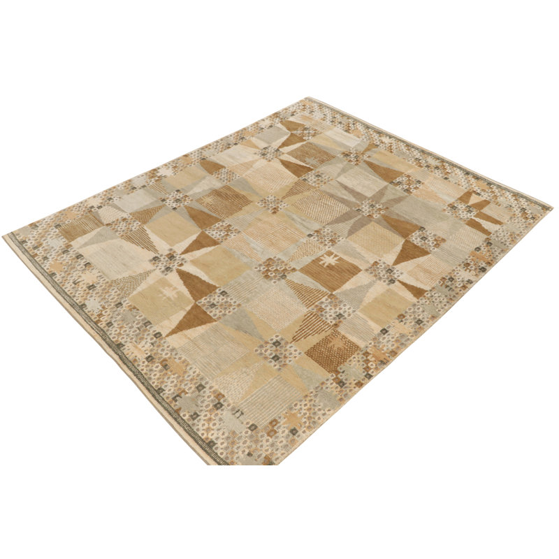 Scandinavian Hand Knotted Wool Geometric Area Rug, Rectangle 5' x 7'