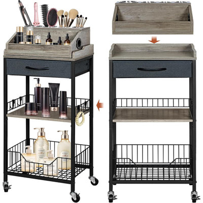 Large 2-In-1 Makeup Organizer Cart With Wheels, Detachable Hair Tool Holder & Drawer, Beauty Storage Stand For Cosmetics, Skincare, Nail Polish And Pe