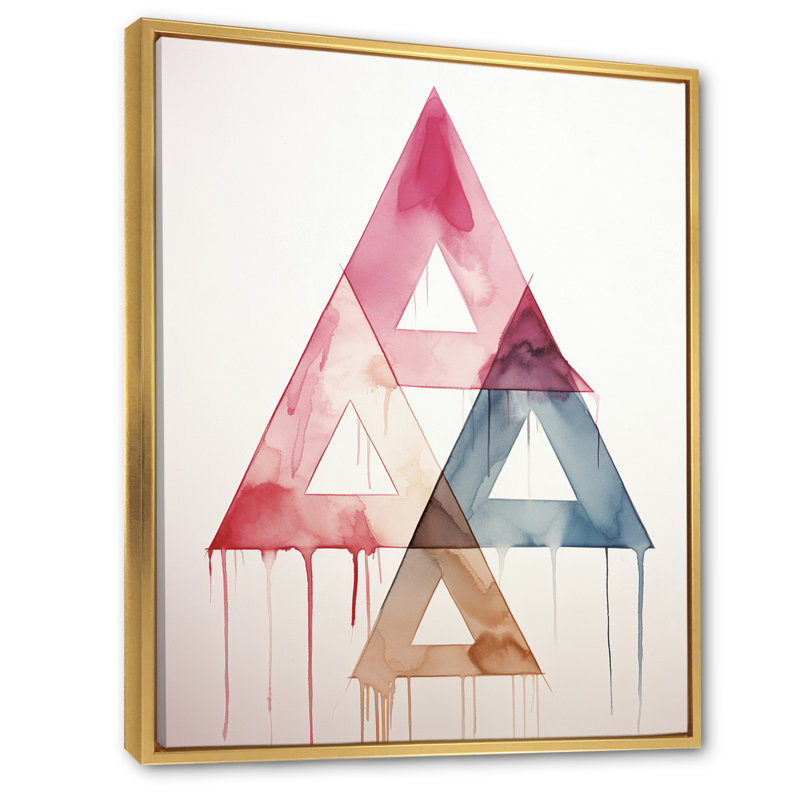 «Triangle géométrique», aquarelle rétro minimaliste - décoration murale géométrique moderne, Cadre flottant doré