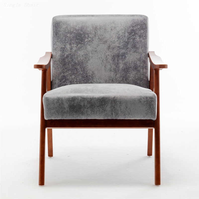 Fauteuil avec structure en bois massif, Tissu gris, H 32,3 po x l 31,1 po x L 26,37 po