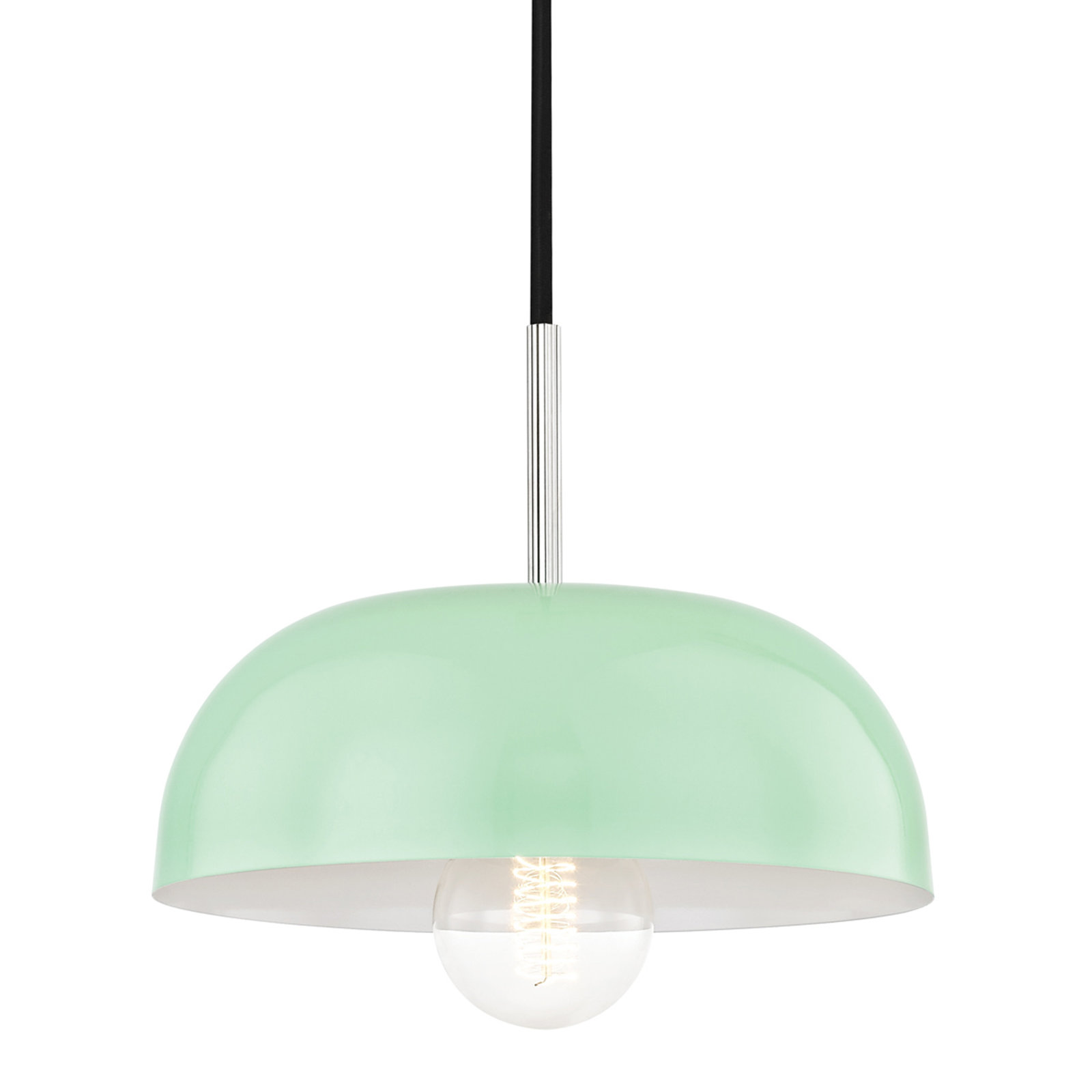 Avery 1 Light Pendant, Mint, Polished Nickel, 4.25" H x 11" W x 11" D