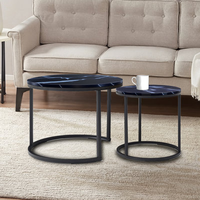 Modern style round coffee table side table set of 2 with metal base suitable for bedroom living room reception area