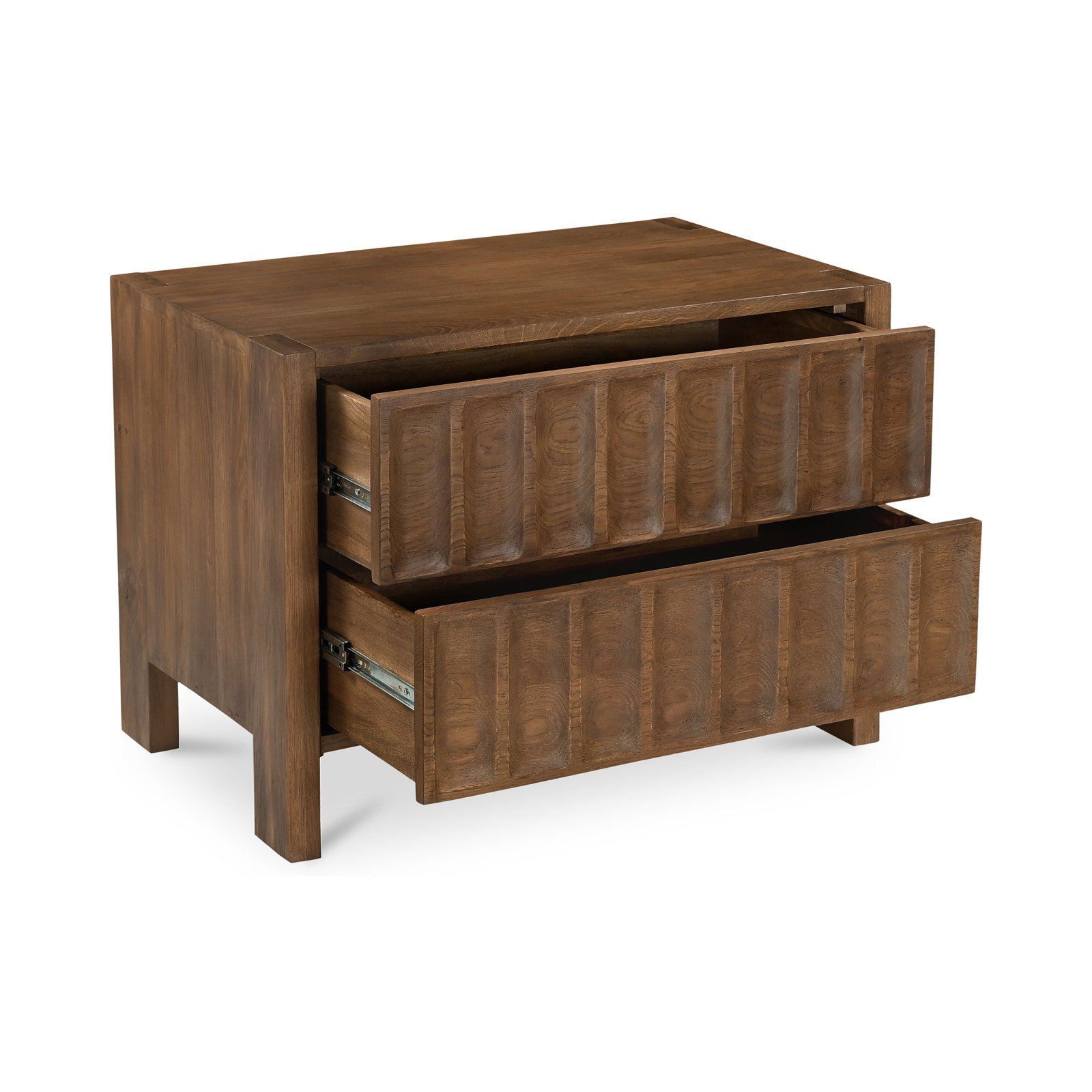 2-Drawer Wide Oak Nightstand, Warm Brown