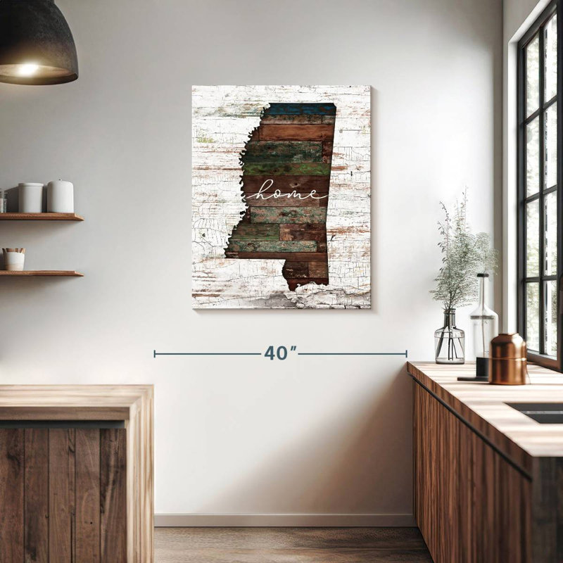 "Mississippi Home Map On Canvas", art textuel, H 35 po x l 28 po x P 1,25 po