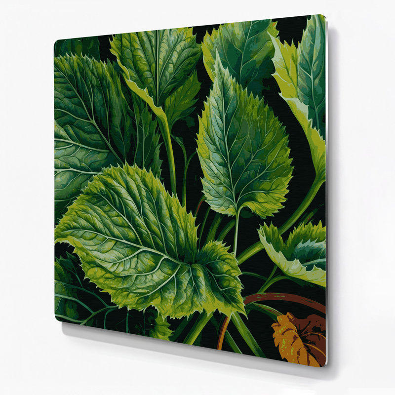 Art mural en métal vert légumes et ortie, H 12 po x l 12 po
