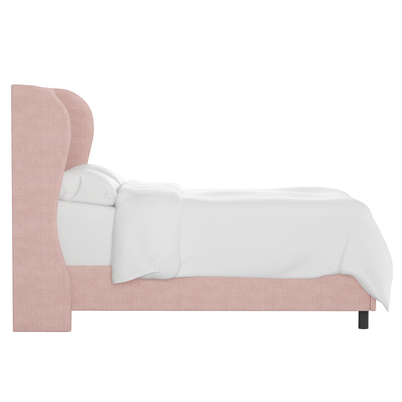 Tomey Upholstered Wingback Bed, King, Zuma Rosequartz Textured Linen