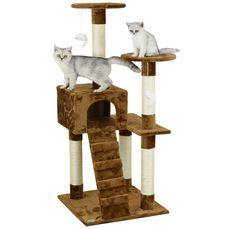 52'' Brown Faux Fur and Sisal Cat Tree with Condo