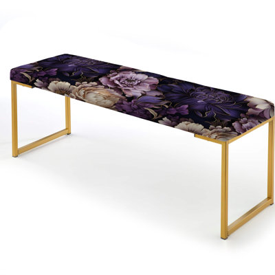 Floral Upholstered Gold Bench