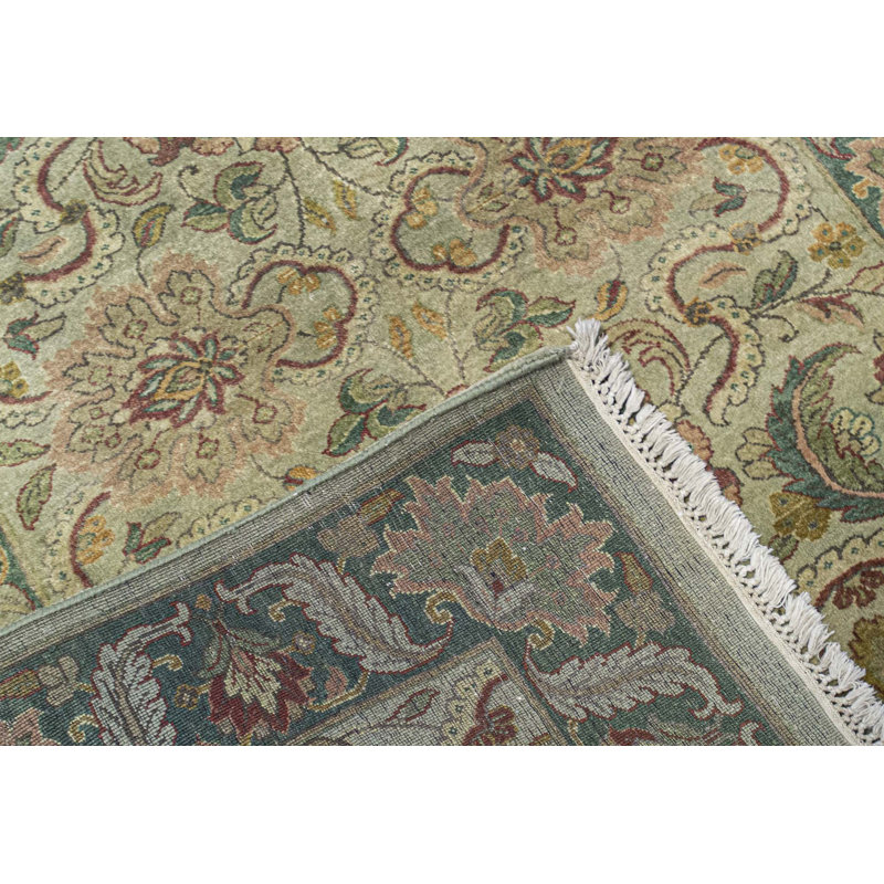 Hand-Knotted High-Quality Green and Green Area Rug