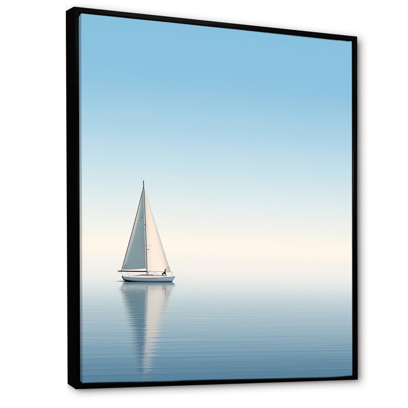 Coastal Calm White, photo de bateau à phoque sur toile, H 44 po x l 34 po x P 1,5 po, Cadre flottant noir