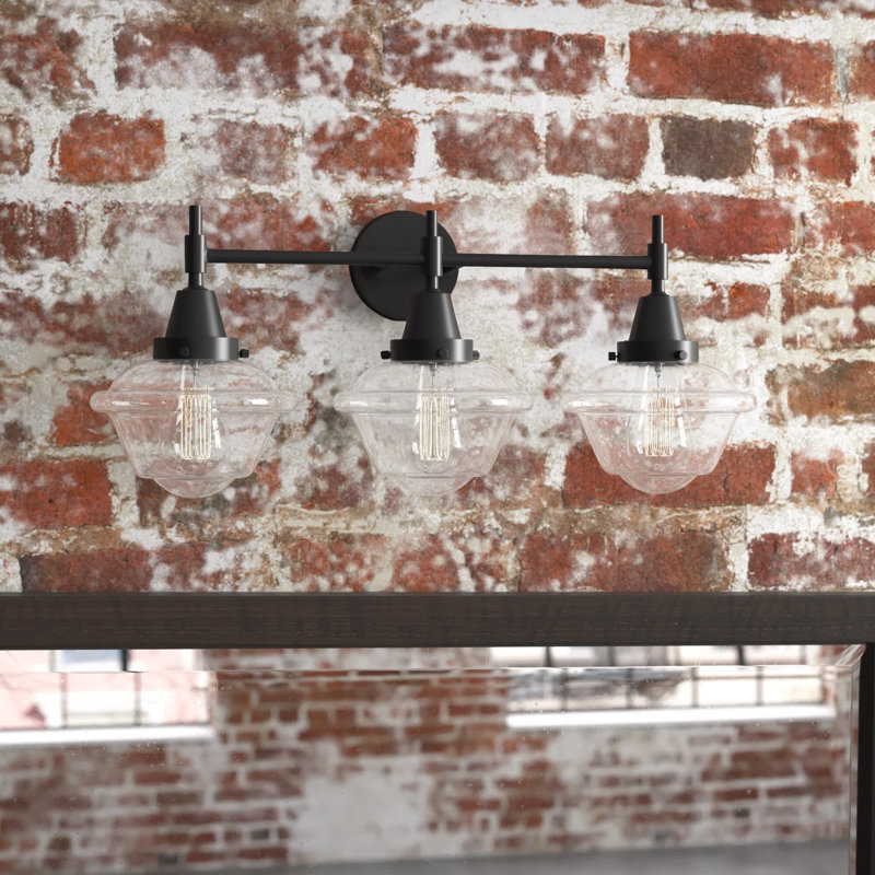 Éclairage pour meuble-lavabo à 3 lumières à intensité variable Gayle, Ampoule DEL rétro 4 watts, Transparent, Laiton satiné