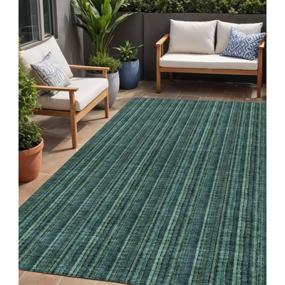 Tapis extérieur lavable rayé bleu sarcelle 5 pi x 8 pi bleu turquoise et vert menthe