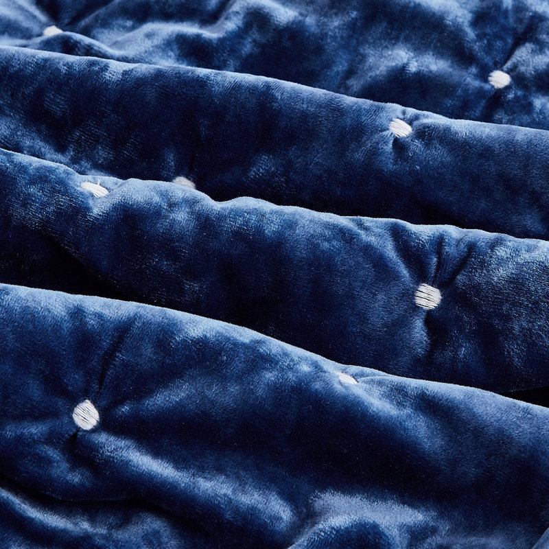 Ensemble de courtepointe Velvety Dreams, Courtepointe pour lit simple + 1 taie décorative, Bleu foncé