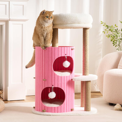 Modern Cat Tree for Indoor Cats Large Adult, 36in H Cat Tree Tower with Scratching Posts, Cozy Cat Bed Cave, Washable Cushions, Dangling Balls, Play&Nap Cat House Condo for All Breeds