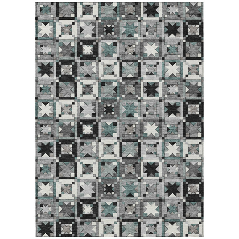 Machine Washable Indoor/Outdoor Chantille ACN2553 Patchwork Rug, Gray, 10' x 14'