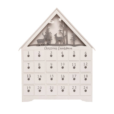 The Holiday Aisle® Wood 16.73 in. White Christmas Winter Advent Calendar