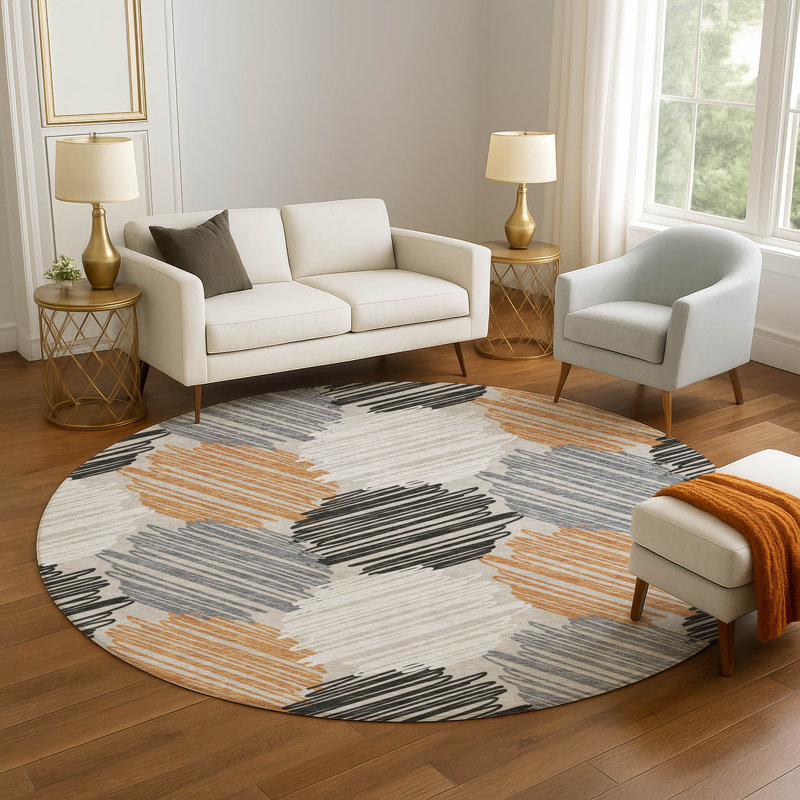 Premium Machine Washable Mayfield AMF1942 Geometric Rug, Round 8'