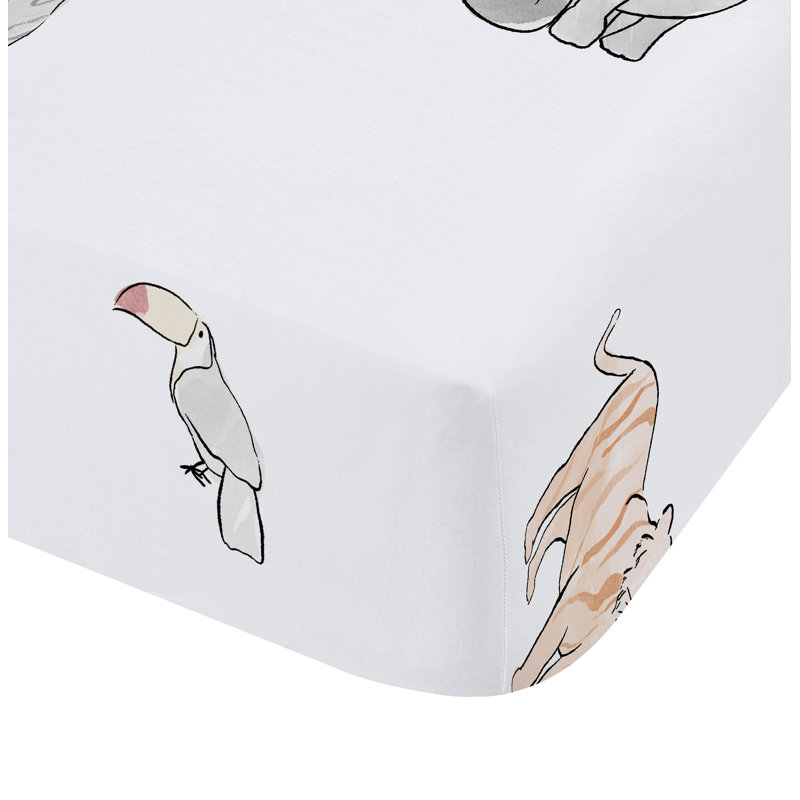 Zoo Animals 100% Cotton Fitted Sheet, Single (3')