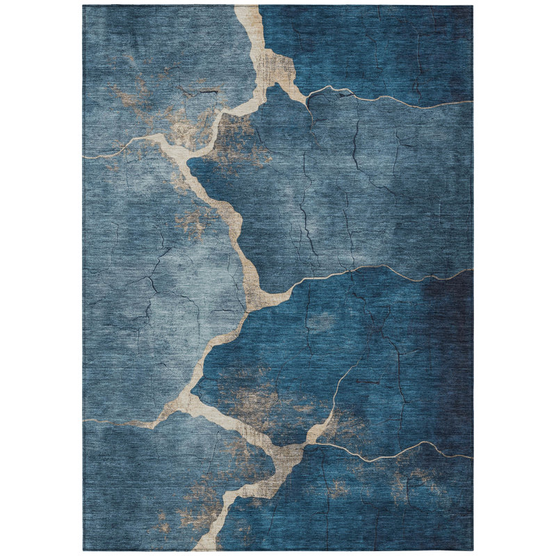 Machine Washable Indoor/Outdoor Xhevrie Navy Rug, Rectangle 9' x 12'