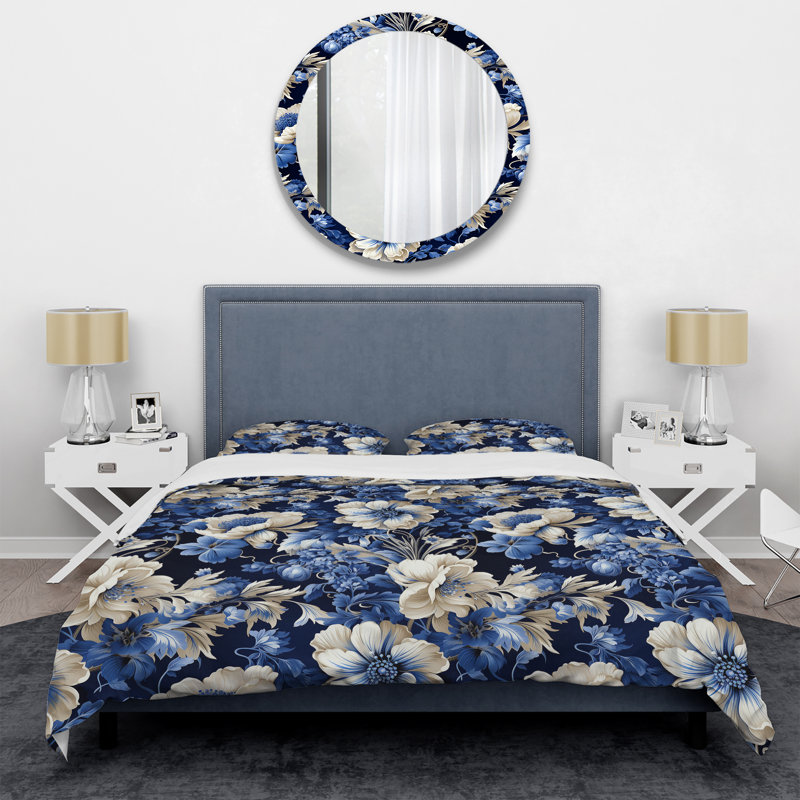 Neo Victorian Cobalt Motifs Victorian Pattern I - Ensemble de housse de couette à motif floral