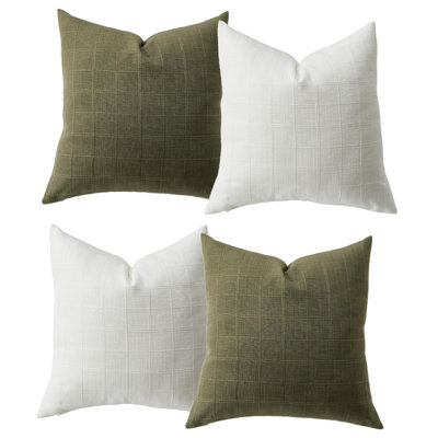 4-Pack Chenille Check Throw Pillow Covers 20x20 Inch, Decorative Square Cushion Covers in 2 Beige/2 Orange & 2 White/2 Green, Farmhouse Boho Home Decor for Sofa Couch Bedroom