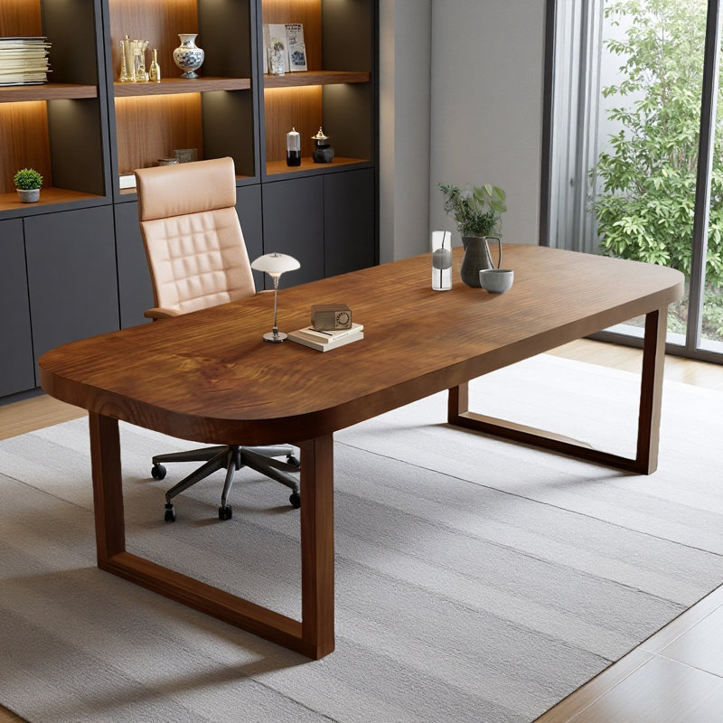 Solid wood brown desk, rectangular executive desk, 29.53" H x 78.74" W x 31.50" D