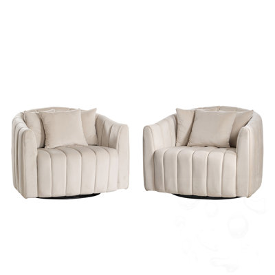 Upholstered Pumpkin-Shape Swivel Accent Chair with Pillows