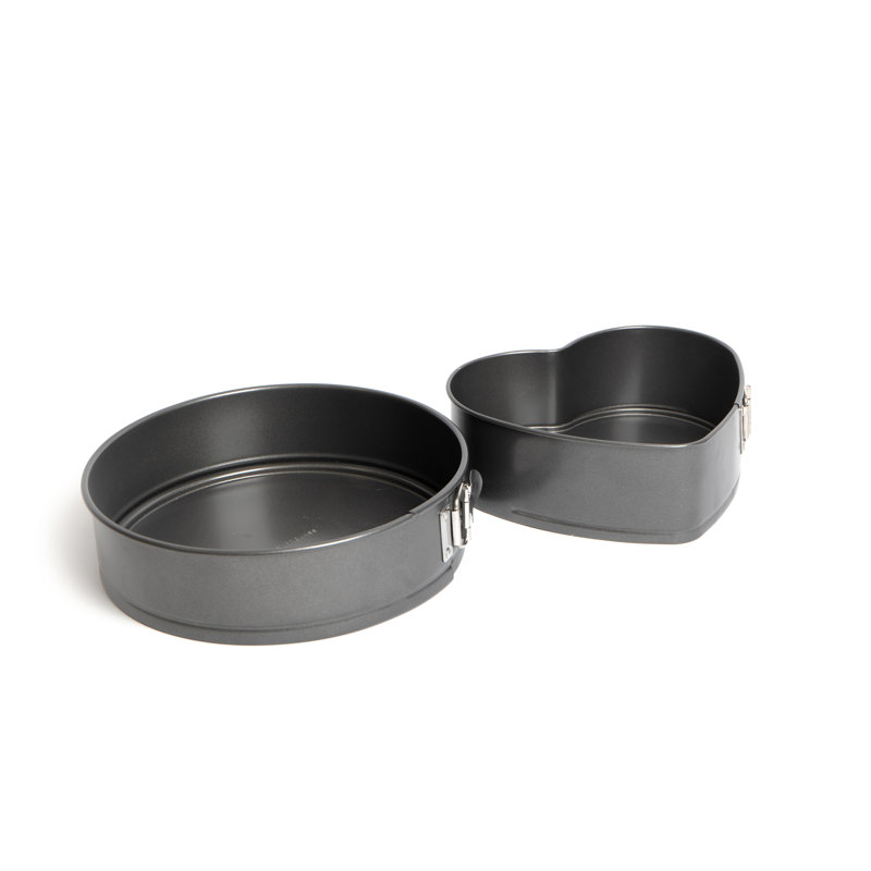 2pc Non-Stick Spring Form Loose Base Cake Pan Set with 25cm Round Tin and Heart-Shaped Tin
