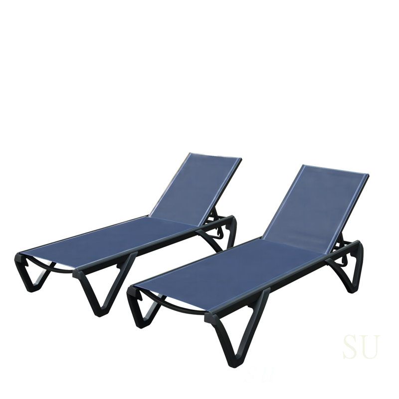 Outdoor Aluminum Chaise Lounge Set, 2 Pieces With 5 Position Adjustable Backrest And Wheels For All-Weather Comfort