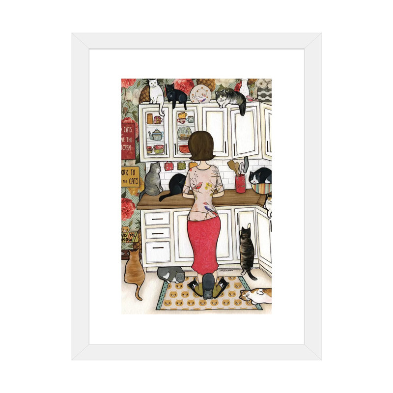 « Feed the Cats » par Jamie Morath-impression, H 32 po x l 24 po x P 1 po, Blanc, Papier encadré blanc