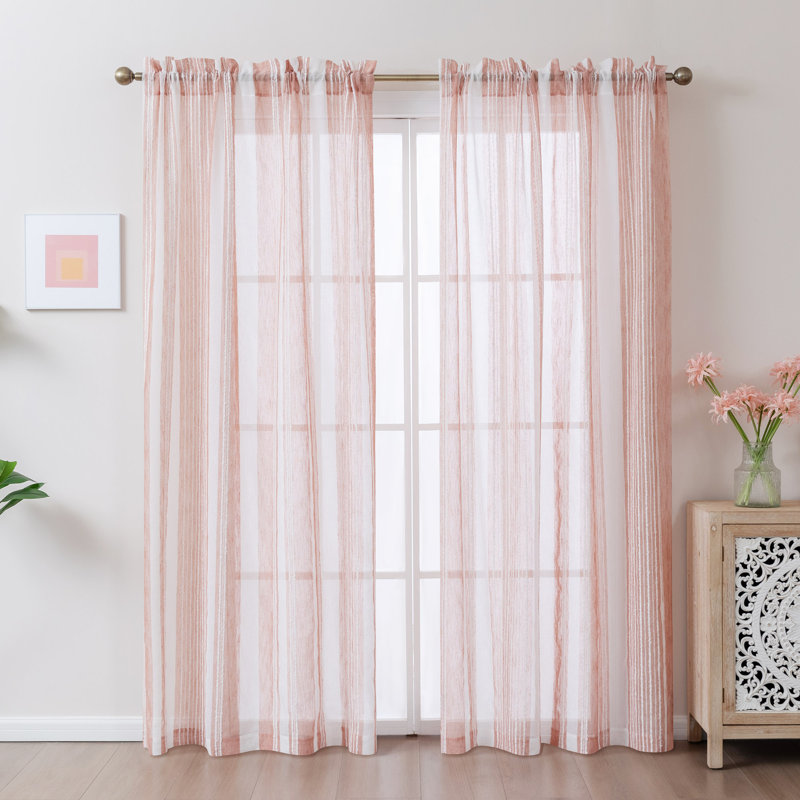 Paire de rideaux transparents avec passe-tringle Farmhouse, L 52 po x H 108 po, Rose