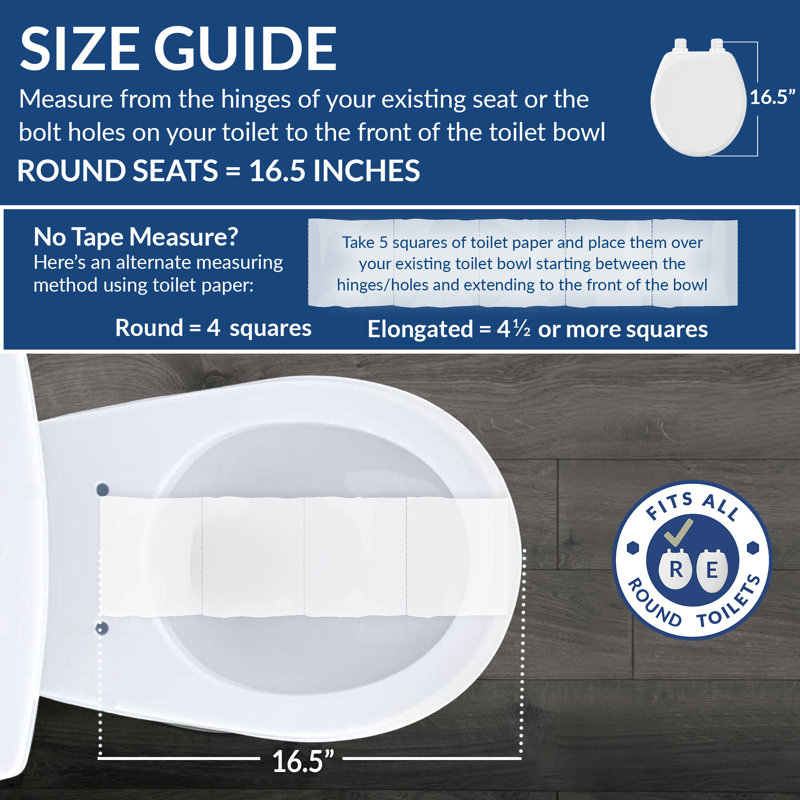 Athens Mayfair 844EC Wood Toilet Seat with Easy Clean & Change Hinges, Round, White
