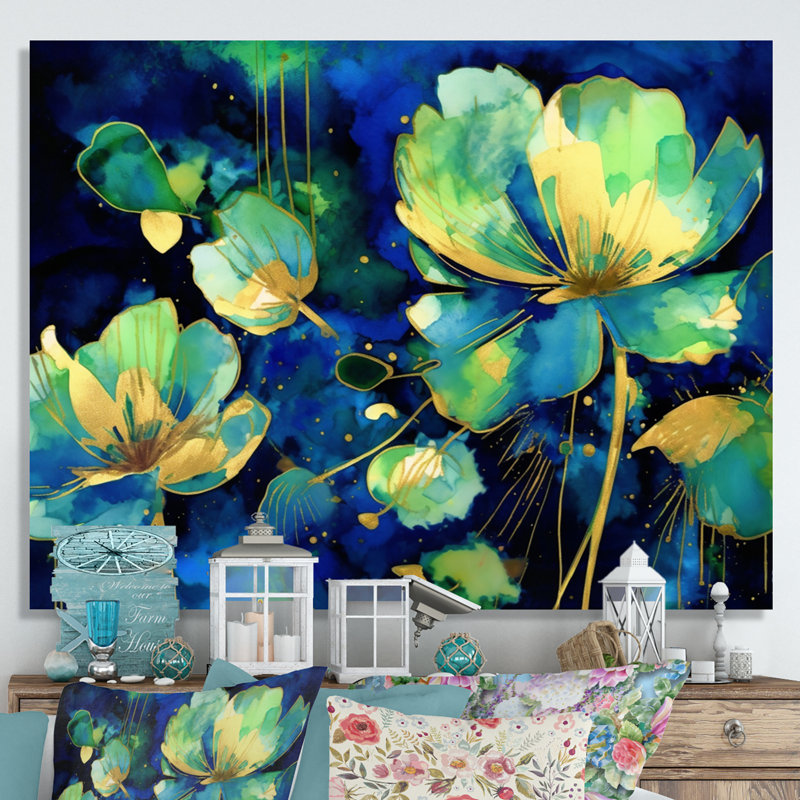 Étang de lotus vert sur toile, H 30 po x l 40 po x P 1,5 po, Toile tendue