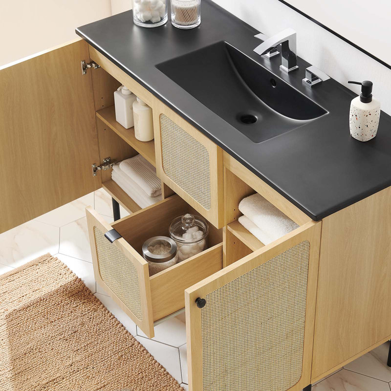 Ensemble de meuble-lavabo simple 48 po noir Chauer, Noir, Chêne / noir