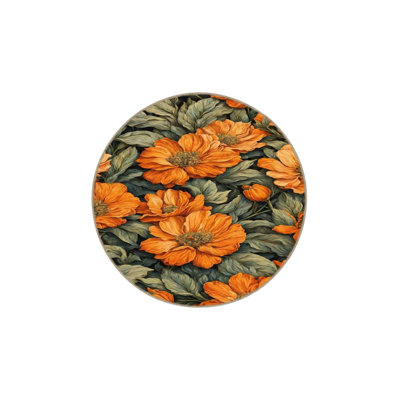 Floral Orange Patterned Washable Carpet
