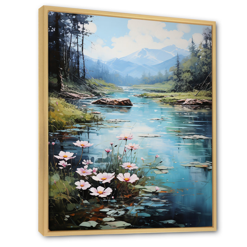Romantiques fleurs sereines I - Lacs et rivières, art mural, salon, Cadre naturel flottant, H 32 po x l 24 po x P 1 po
