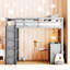 Lit mezzanine simple gris - Mobilier de chambre à coucher fonctionnel avec 14 lattes pour créer un environnement confortable sans fondation