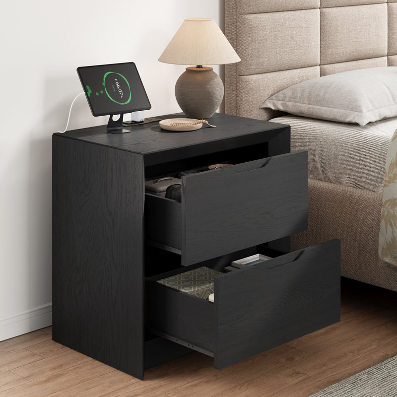 Table de chevet avec station de charge, table de chevet à panneau unique de 23,6 po au design épaissi, table de bout moderne en bois pour chambre à coucher, salon, Dorchester