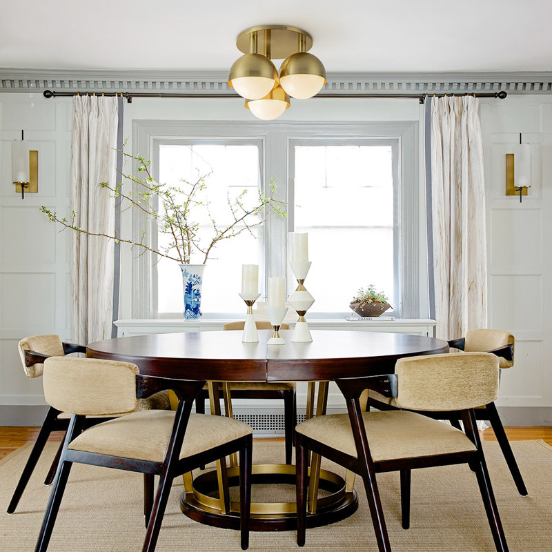 Brass 3-Light Opal Glass Globe Semi Flush Mount