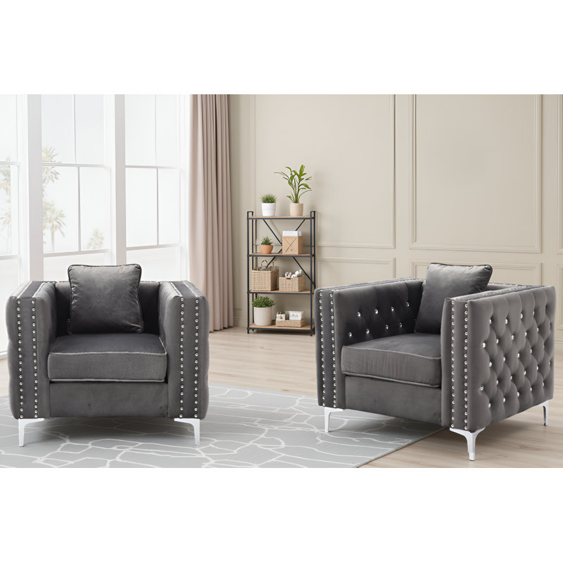 Ensemble de 2 chaises en velours Lyon, Gris