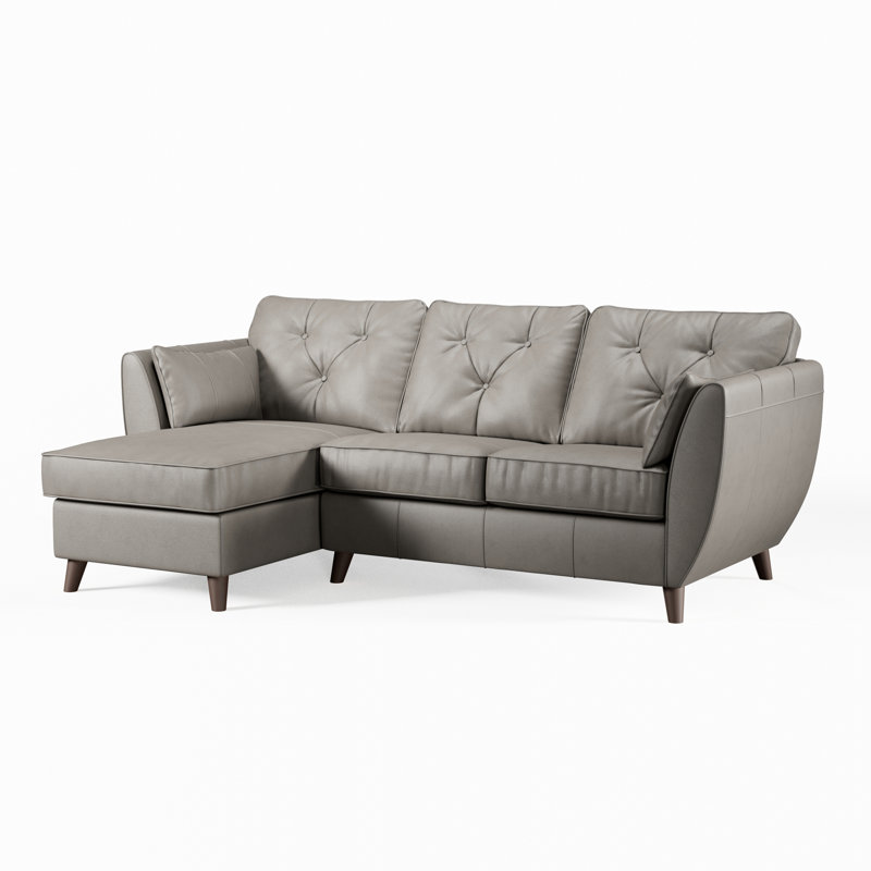 Hoxton 3 Seater Leather Maxi Sofa Chaise, Left Hand Facing, Stone Grey, Dark Wood